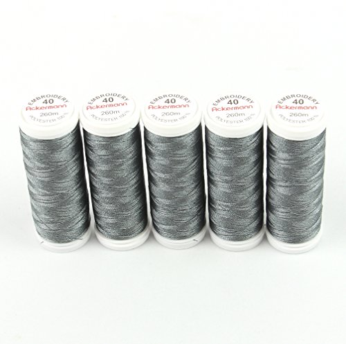 Ackermann® Embroidery (5X 260m) Maschinen STICKGARN, hochglänzendes und reißfestes Garn für die Näh- und Stickmaschine (2902 Azur 4) von Ackermann
