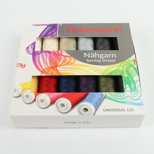 ACKERMANN Nähgarn (12 Farben x 200m) Universal Nähgarn Farben-Mix in 12 Farben in Stärke 120, Nähgarn-Set, Markengarn von ACKERMANN