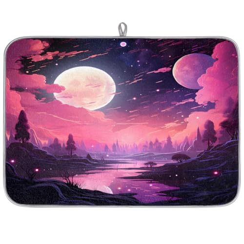 Abtropfmatte, Stream Under The Pink Starry Sky Absorbent Dish Drying Mat for Kitchen Counter Coffee Machine Sink Dish Rack Marble Worktop Abtropfmatte, Stream Under The Pink Starry Sky Absorbent Dish Drying Mat for Kitchen Counter Coffee Machine Sink Dish Rack Marble Worktop von Ackutea