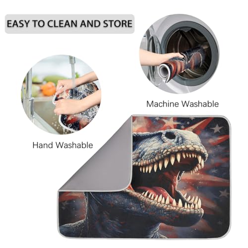 Abtropfmatte, Tyrannosaurus Rex & The Star Spangled Banner Absorbent Dish Drying Mat for Kitchen Counter Coffee Machine Sink Dish Rack Marble Worktop Abtropfmatte, Tyrannosaurus Rex & The Star Spangled Banner Absorbent Dish Drying Mat for Kitchen Counter Coffee Machine Sink Dish Rack Marble Worktop von Ackutea