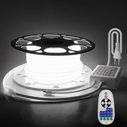 Aclorol 10M COB LED Streifen AC 220V Flexibel LED Leiste Kaltweiß 6000K Dimmbar mit Fernbedienung Hohe Dichte 288les/m COB LED Band Wasserdicht für Küchen Garten Innen Außenbeleuchtung Deko von Aclorol