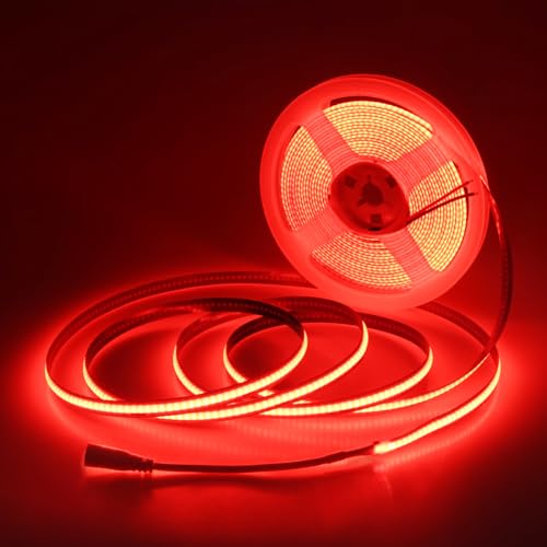 Aclorol 12V COB LED Streifen 5M Rot Flexibel LED Strip mit Selbstklebend 8mm Breit Cuttable LichBand CRI85+ für Heimwerker-Beleuchtung Schlafzimmer Deko 320LEDs/M(ohne Netzteil und Controller) von Aclorol