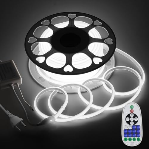 Aclorol 30M COB LED Streifen Dimmbar AC 220V Kaltweiss mit Fernbedienung 6000K 288leds/m Hohe Dichte Außen LED Band Wasserdicht IP67 Flexibel Hohe Helligkeit für Beleuchtung in Einkaufszentrum von Aclorol