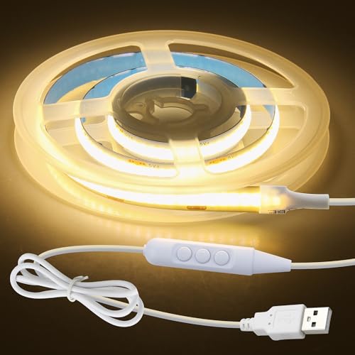 Aclorol 5V COB LED Strip Dimmbar LED Streifen 0.5M USB mit 150cm Stromkabel Flexibel und Zuschneidbar LichtBand für TV LED Hintergrundbeleuchtung Küche Schlafzimmer Deko CRI>85 320 LEDs/M 3000K von Aclorol