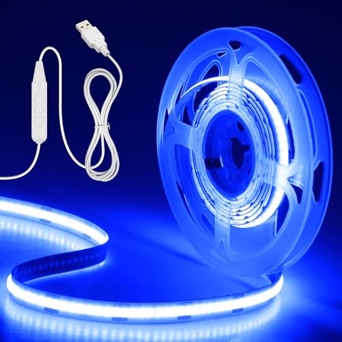 Aclorol 5V USB COB LED Streifen Blau 2M 640LEDs TV Hintergrund beleuchtung Dimmbar LED Band mit Dimmer Flexibel Streifenlicht CRI85+ für Kleiderschrank Fensterbeleuchtung Küche Heimdekoration von Aclorol