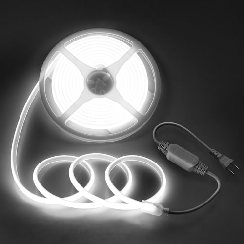 Aclorol AC 220V Led Strip 5M COB LED Streifen kaltweiß 6000k Tageslichtweiß 288leds/m Hohe Helligkeit Fexibles Lichtband Außen Wasserdicht Hohe Dichte für Küche Terrasse Außen Indirekte Beleuchtung von Aclorol
