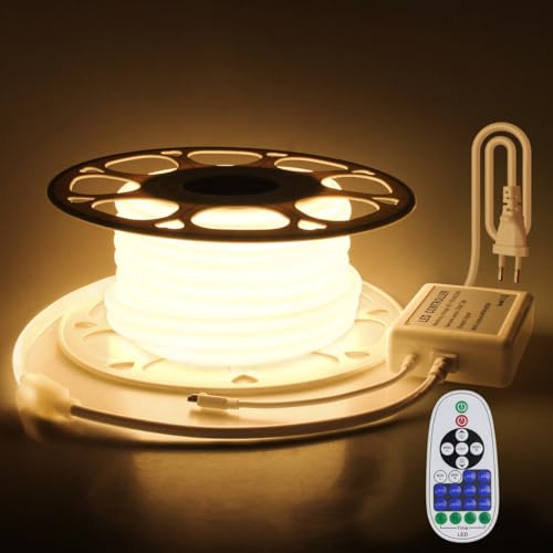 Aclorol AC 230V COB LED Streifen Warmweiß 10M Flexibel LED Lichtleiste Dimmbar Hohe Helligkeit COB LED Band 3000K Hohe Dichte 288leds/m mit Fernbedienung für Schlafzimmer Küche von Aclorol