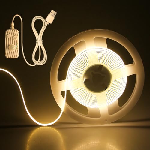 Aclorol COB LED Streifen 3M mit Bewegungsmelder Strip Light Warmweiss 3000K Dimmbar 5V LED Band 960LEDs Hohe Dichte Nachtlicht Für Schrank Küche Treppe Babyzimmer Kleiderschrank Kopfteile 8mm Breit von Aclorol