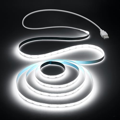 Aclorol COB LED Streifen Kaltweiß 1M 5V Hohe Dichte USB LED Streifen Durchgehendes Licht Selbstklebend Flexible Gleichmäßiges Lichtband Lauflicht 6000K Schrank Treppe Dekoration Küche von Aclorol