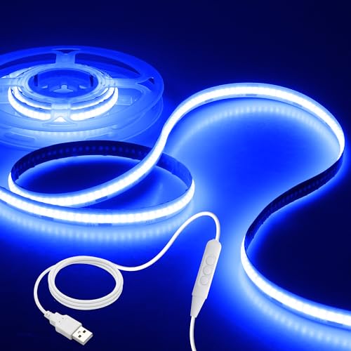 Aclorol COB LED Strip 1M USB 5V Blau Dimmbar LED Tape Light mit Selbstklebend Hohe Dichte 320 LEDs/M Flexible LED Band 8mm Width LED Strip Lights für TV Hintergrund beleuchtung Spiegel 3D-Drucker von Aclorol