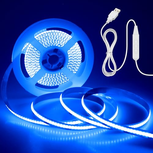 Aclorol COB LED Strip 3M Blau mit USB Powered Dimmbar LED Band 320LEDs/M Hohe Dichte Flexibel LED Streifenlicht für TV Monitor beleuchtung Küche Schränken Bürobeleuchtung 8mm Width CRI85+ von Aclorol