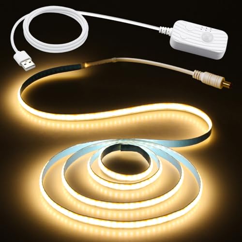 Aclorol COB LED Strip Warmweiß 1M Dimmbar Bewegungsmelder USB 5V Flexibel LED Band Selbstklebend Bewegung Aktiviert für Wohnstube Schlafzimmer Indirekte Beleuchtung unter der Küche 8mm Breit von Aclorol