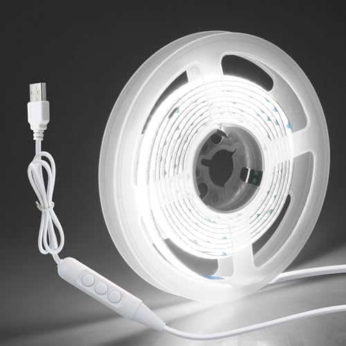 Aclorol LED Strip COB 1.5M USB 5V Dimmbar Kaltweiß 6000K TV LED Hintergrundbeleuchtung Flexibel Licht Band mit Selbstklebend für Displays unter Küchenschränken Treppe Schlafzimmer 320 LEDs/M CRI 85+ von Aclorol
