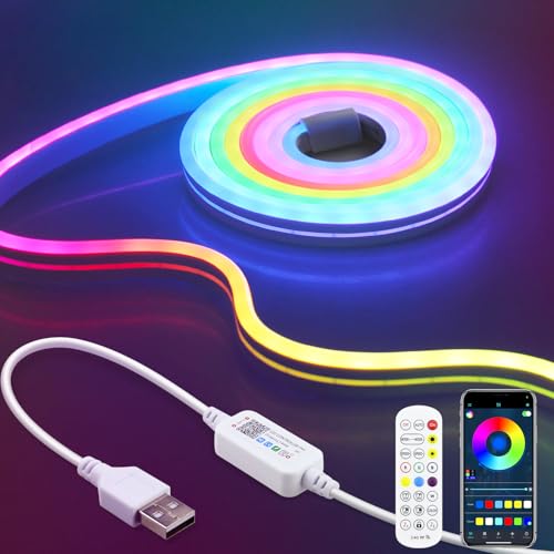 Aclorol Neon LED Streifen 3M RGB IC Neon LED Strip USB 5V IP65 Wasserdicht Musik Sync LichtBand mit App-Steuerung DIY-Lichteffekte für Wohnzimmer Schlafzimmer Party Wand Deko Innebereich Außen Aclorol Neon LED Streifen 3M RGB IC Neon LED Strip USB 5V IP65 Wasserdicht Musik Sync LichtBand mit App-Steuerung DIY-Lichteffekte für Wohnzimmer Schlafzimmer Party Wand Deko Innebereich Außen von Aclorol