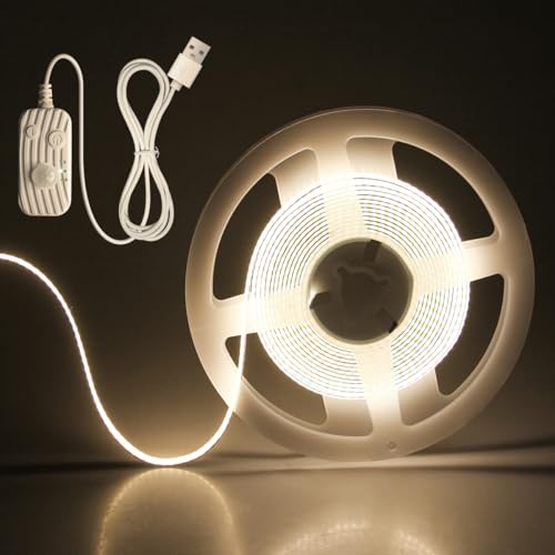 Aclorol USB 5V COB LED Streifen Bewegungsmelder 3M Neutralweiß Streifen mit Pir Bewegung Aktiviert Dimmbar LED Band Selbstklebend für Schrank Kleiderschrank Treppe Unterbettbeleuchtung Babyzimmer von Aclorol