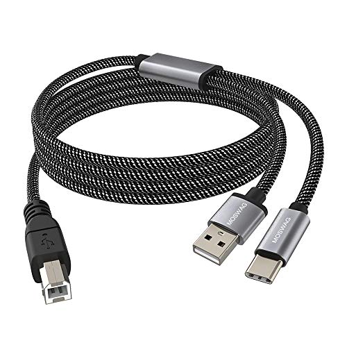 MOSWAG USB 2in1 1M Druckerkabel mit USB C zu MIDI Kabel Druckerkabel, USB MIDI Kabel USB C zu USB B MIDI Kabel, Kabel, Kompatibel mit Musikinstrument, Klavier, MIDI Keyboard, USB Mikrofon von MOSWAG