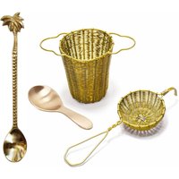 Kombi Set Aus 4 Stück Messing Teesieb & Infuser Handarbeit Tee Schaufel, Langer Griff Poliert Palmtee Löffel von AcmePerfectHome