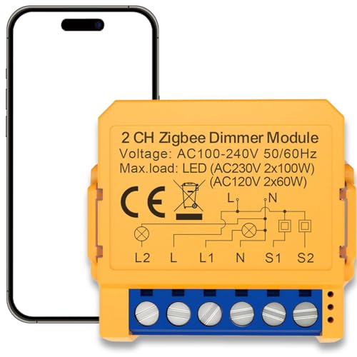 Acmerota Intelligenter Wlan Dimmer 2 Gang 2 Way WiFi Smart Light LED Dimmer Switch Mini Smart Wireless LED Dimmer Switch Module Kompatibel LED & Glühbirne, Voice & App Control von Acmerota