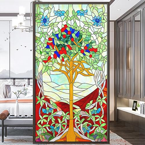 Buntglas-Dekorativer Sichtschutz Fensterfolie Milchglas Fensterfolie Wärmeregulierung Glasaufkleber für Home Office B 19,7 x H 59,1 (50 x 150 cm) von Acmore