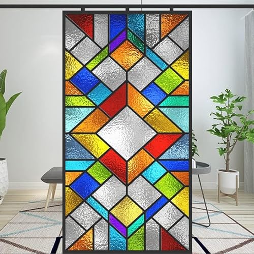 Buntglas-Dekorativer Sichtschutz Fensterfolie Milchglas Fensterfolie Wärmeregulierung Glasaufkleber für Home Office B 19,7 x H 72,8 (50 x 185 cm) von Acmore