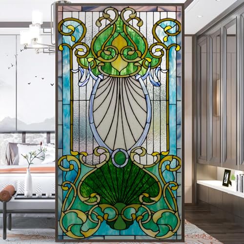 Frosted Buntglas-Muster, Sichtschutz, Fensterfolie, Hitzekontrolle, Anti-UV-Blockierung, Fensteraufkleber, klebstofffrei, statisch haftend, Fensterdekoration, 42 x 140 cm (B x H) von Acmore