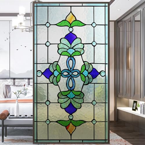 Fensterfolie, Frosted Buntglas-Muster, Wärmeregulierung, Anti-UV-Schutz, Fensteraufkleber, kleberfrei, statisch haftend, Fensterdekoration, B 17,7 x H 33,4 (45 x 85 cm) von Acmore