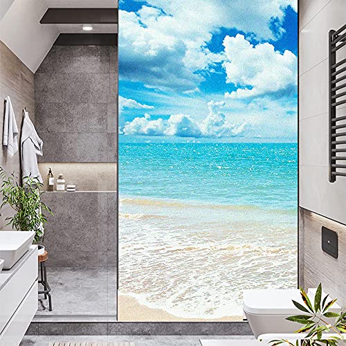 Fensterfolie, Sichtschutz, heißer Sommer, Strand, statisch, Fensterverkleidungen, Sonnenschutz, dekorativer Glasaufkleber für Zuhause, Badezimmer, Hitzeregulierung, B 34,6 x H 59,1 (88 x 150 cm) von Acmore