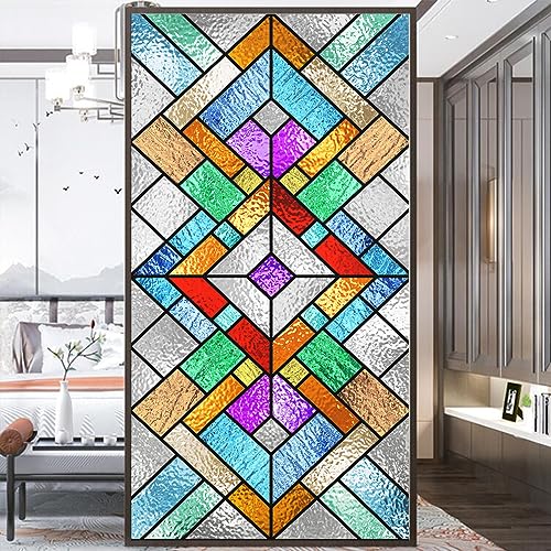 Fensterfolie, Sichtschutz, mattiert, buntes Raster, selbststatisch haftende Fensterverkleidungen, dekorativer Glasaufkleber für Zuhause, B 23,6 x H 39,3 (60 x 100 cm) von Acmore