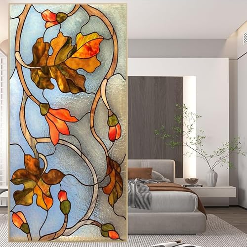 Frosted Buntglas-Muster, Sichtschutz, Fensterfolie, Hitzekontrolle, Anti-UV-Blockierung, Fensteraufkleber, klebstofffrei, statisch haftend, Fensterdekoration, 80 x 125 cm (B x H) von Acmore