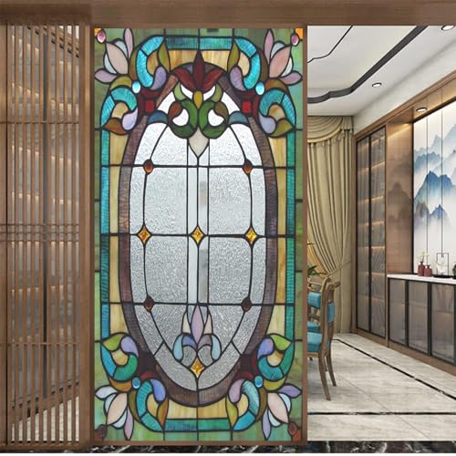 Frosted Buntglas-Muster, Sichtschutz, Fensterfolie, Hitzekontrolle, Anti-UV-Blockierung, Fensteraufkleber, klebstofffrei, statisch haftend, Fensterdekoration, 88 x 125 cm (B x H) von Acmore