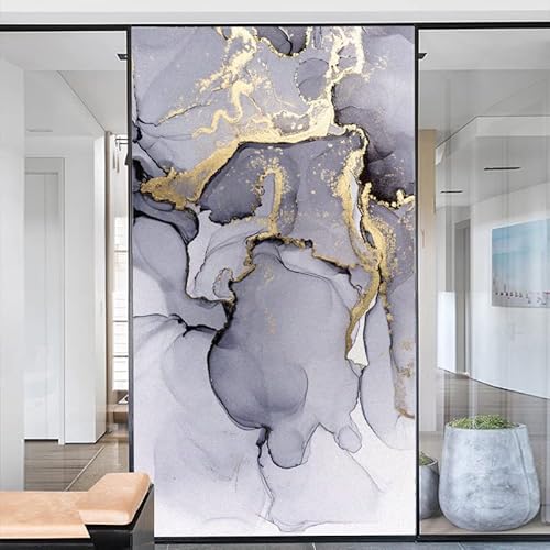 Marmormaserung, dekorative Sichtschutz-Fensterfolie, Milchglas, Fensterfolie, Wärmekontrolle, Glasaufkleber für Zuhause, Büro, B 27,5 x H 49,2 (70 x 125 cm) von Acmore