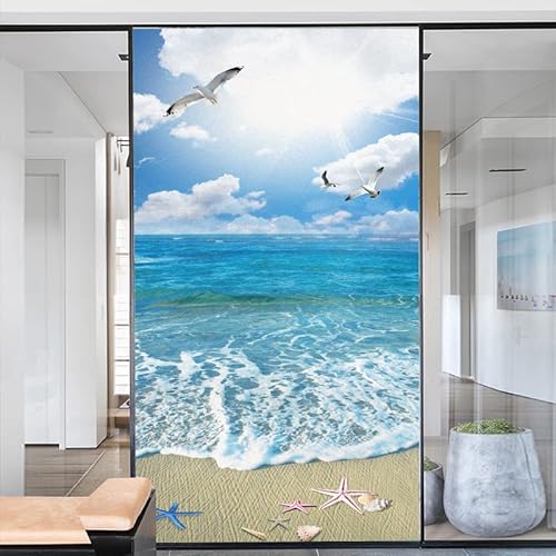 Meereslandschaft Dekoration Privatsphäre Fensterfolie Milchglas Fensterfolie Wärmekontrolle Glasaufkleber für Home Office B 35,4 x H 78,7 (90 x 200 cm) von Acmore
