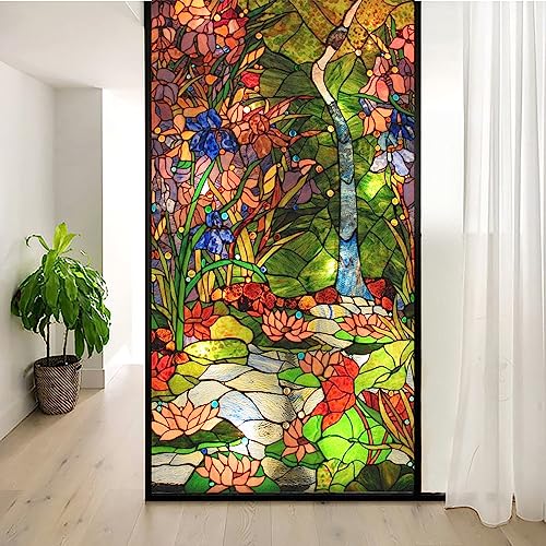 Sichtschutz-Fensterfolie, Buntglas-Blume, dekorative Glasfolie, kleberfrei, statisch haftend, Fensteraufkleber für Zuhause und Büro, B 39,3 x H 78,74 (100 x 200 cm) von Acmore