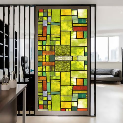 Statisch haftende Sichtschutzfolie Fensterfolie, Wärmeregulierung, Anti-UV-Blockierung, Fensteraufkleber, mattiert, Farbgitter, Buntglasfolie, 60 x 150 cm (B x H) von Acmore