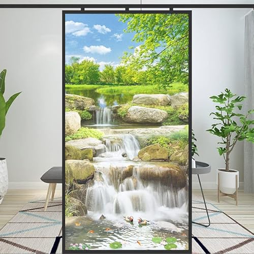 Wasserfall-Landschaft, dekorative Sichtschutz-Fensterfolie, Milchglas, Fensterfolie, wärmekontrollierend, Glasaufkleber für Zuhause, Büro, B 31,5 x H 49,2 (80 x 125 cm) von Acmore