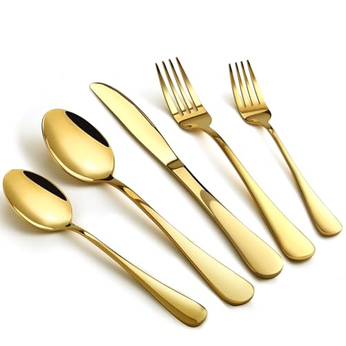 Gold Besteck Set Edelstahl, 40 Stück Anti-Rost Hochglanz Poliert Besteck Gold Utensilien Set Service für 8 Personen mit Geschenkverpackung, spülmaschinenfest von Acnusik