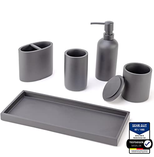 𝐀𝐜𝐨𝐥𝐲𝐧𝐞® Premium 5-teiliges Badezimmer Set aus [Hochwertigem Harz] als Bad Accessoires | Seifenspender Set oder Badezimmer Organizer | Zahnputzbecher | Bad Zubehör von Acolyne