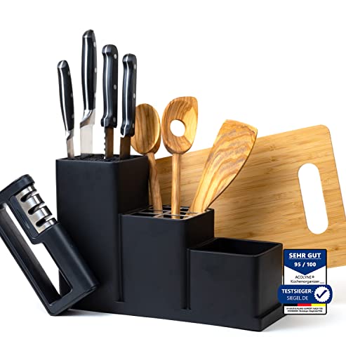 𝐀𝐜𝐨𝐥𝐲𝐧𝐞® Premium Messerblock unbestück aus [Hochwertigem Harz] inkl. Schneidebrett & Messerschärfer geeignet als Küchenorganizer | Messerhalter | Küchenutensilienhalter | Küchenhelfer von Acolyne