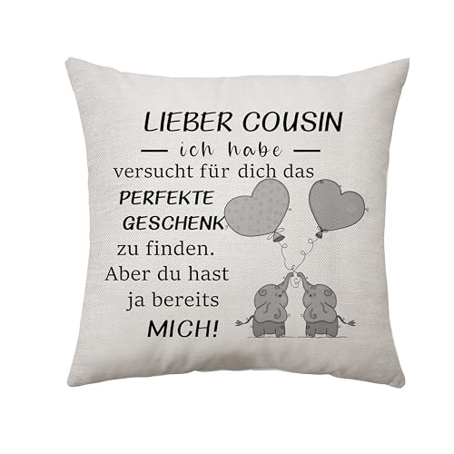 Aconesong Cousine zu Cousin Geschenke Kissenbezug Geschenke für Cousin zu Weihnachten Geburtstagsgeschenke für Cousin von Cousine Ideen Geschenke für Große Cousins Dekoration 45 x 45 cm (Cousin) von Aconesong