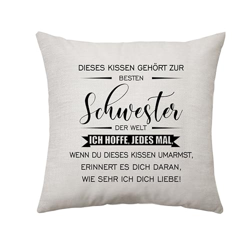 Dieses Kissen Gehört zur Besten Schwester Geschenke von Bruder Deko Kissenbezug für Schwester Geburtstag Weihnachts Hochzeit Geschenke für Schwester Quadratische Taille Kissenbezug (Schwester) von Aconesong