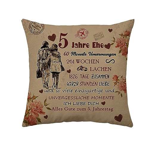 Geschenke Zum 5. Hochzeitstag - 5 Jahre Ehe Hochzeitsgeschenke Kissen Abdeckung Jubiläum Deko Paare Geschenk für Ihr Ihn 5. Jahrestag Andenken Geschenke für Frauen/Männer/Ihn/Ehemann/Ehefrau (5 Jahre) von Aconesong