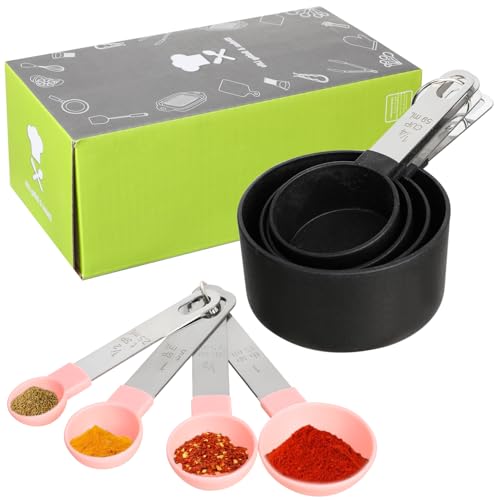 Acooruiteng Messlöffel Set Measuring Cups and Spoons Set Cup Messbecher Set Measuring Spoons Dosierlöffel Messbecher Cups Messbecher und Löffel mit Edelstahlgriff für Trockene Flüssige Zutaten 8 Stück von Acooruiteng