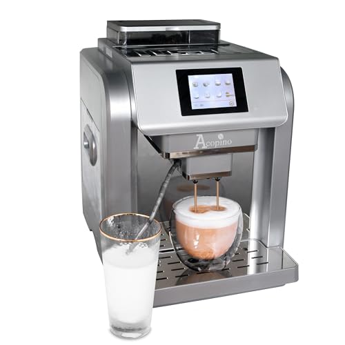 Acopino Monza One Touch Kaffeevollautomat und Espressomaschine mit Milchsystem, Cappuccino und Espresso auf Knopfdruck in silber von Acopino