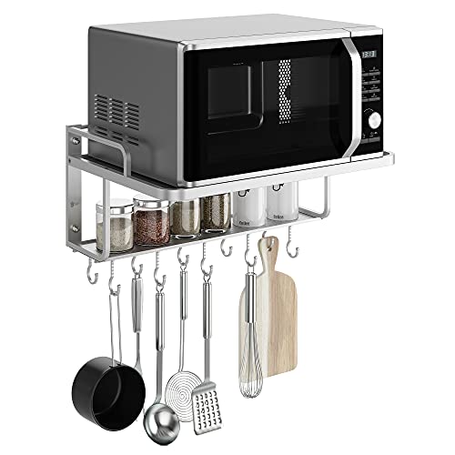 AcornFort® K-101 2-lagige Silber Aluminium-Legierung Mikrowellen-Halterung Backofen-Ständer Küchenregal Halter Wandmontage, zum Aufhängen mit 10 Haken von AcornFort