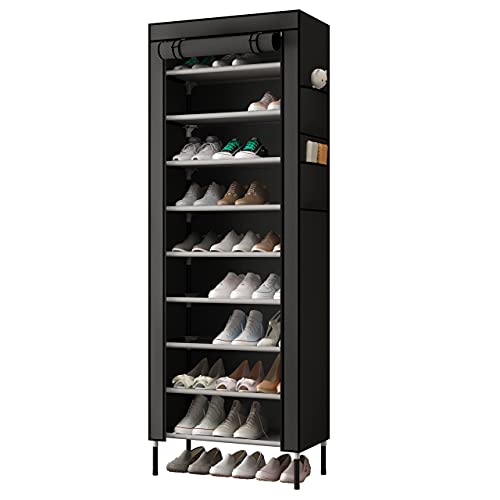 AcornFort S-205 10 Etagen 16 mm extra dicke Stangen stabiler Schuhschrank Aufbewahrung Organizer Ständer 58 x 28 x 170 cm mit extra dickem Oxford-Gewebe staubdichter Abdeckung hält bis Schwarz von AcornFort