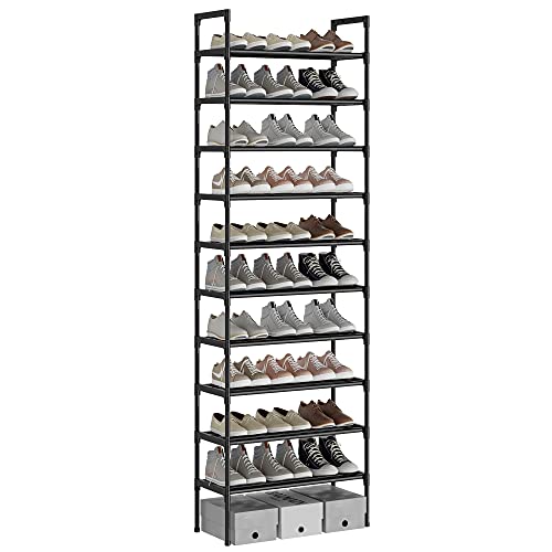 AcornFort® S-538 10 Ebenen Stöckiges Schwarz Verstellbare Schuhablagen Schuhaufbewahrung Hohes Schuhregal Organizer Regal Halteständer für 30 Paar Schuhe, 56 x 30 x 170 cm, Robuste Bauweise von AcornFort