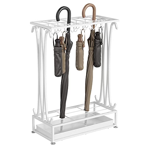AcornFort U-23 Extra Large Weiß Metall 21 Löcher Rechteckiger Schirmständer Gehstockhalter mit 24 Haken und einem freien Boden Regenwasser-Leckschale 70 * 50 * 24 cm von AcornFort