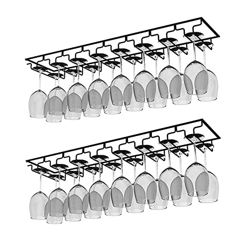 AcornFort W-606 2 Stück 8 Reihige Schwarz Halterung für 16 Tassen, Metall, zum Aufhängen unter dem Schrank, für Weingläser, Sektgläser, Kelche und Stielgläser von AcornFort