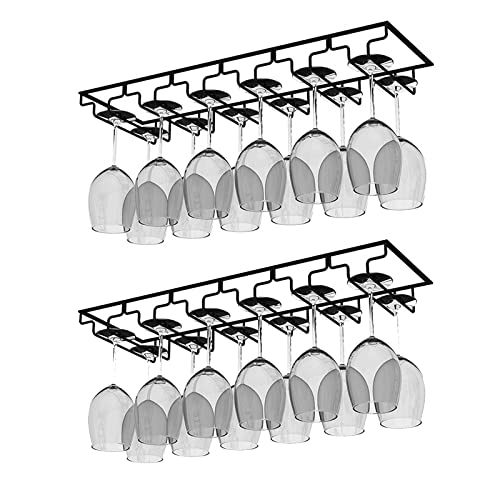 AcornFort W-604 2 Stück 6 Reihige Schwarz Halterung für 12 Tassen, Metall, zum Aufhängen unter dem Schrank, für Weingläser, Sektgläser, Kelche und Stielgläser von AcornFort