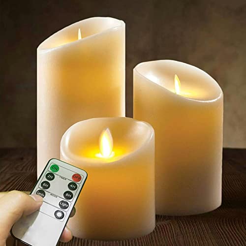 AcornSolution Acorn Flackernde-LED-Echtwachs-Kerze, batteriebetrieben, Fernbedienung + Timer, 3 Stück von AcornSolution